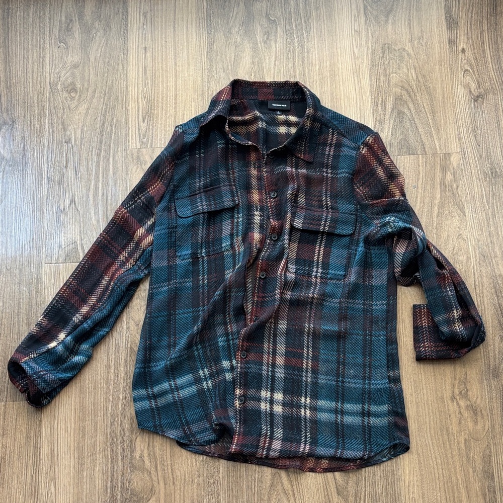 Who what wear plaid long sleeve blouse